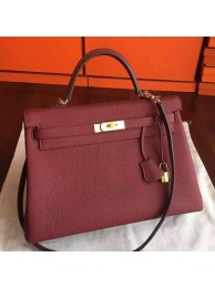 Hermes Bordeaux Clemence Kelly 35cm Handmade Bag HT01074