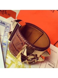 Hermes Brown Alligator Collier de Chien Bracelet Size S HT00767