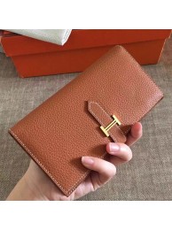 Hermes Brown Clemence Bearn Gusset Wallet HT00221