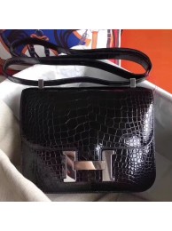 Hermes Constance 24cm Black Porosus Crocodile HT01338