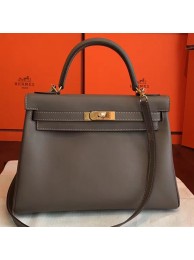 Hermes Etoupe Swift Kelly Retourne 32cm Handmade Bag HT00317