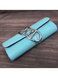 Hermes Handmade Egee Clutch In Atoll Blue Swift Leather HT01075
