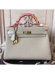 Hermes Light Grey Clemence Kelly 28cm Bag HT00915