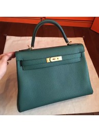Hermes Malachite Clemence Kelly Retourne 32cm Handmade Bag HT00272