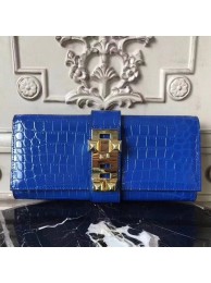 Hermes Medor Clutch Bag In Blue Crocodile Leather HT00504