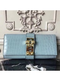 Hermes Medor Clutch Bag In Ciel Crocodile Leather HT01135
