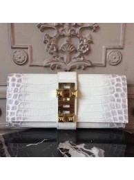 Hermes Medor Clutch Bag In White Crocodile Leather HT00057