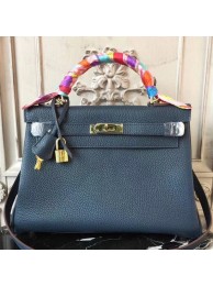 Hermes Navy Blue Clemence Kelly 32cm Retourne Bag HT00762