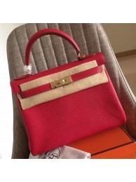 Hermes Red Clemence Kelly Retourne 28cm Handmade Bag HT01166