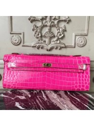 Hermes Rose Red Crocodile Kelly Cut Clutch Bag HT00364