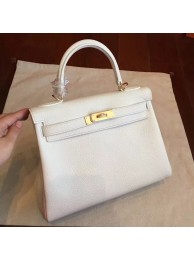 Hermes White Clemence Kelly Retourne 28cm Handmade Bag HT00652