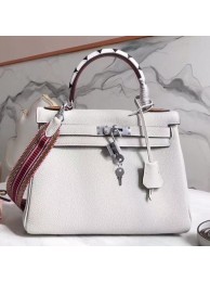 Hermes White Kelly 28cm Bag With Zigzag Handle HT01341