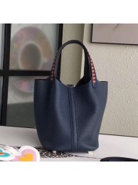 High Quality Hermes Navy Blue Picotin Lock 18cm Bag With Braided Handles HT01064