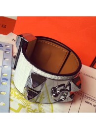 High Quality Hermes White Alligator Collier de Chien Bracelet Size S HT00015
