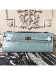 High Quality Replica Hermes Blue Lin Crocodile Kelly Cut Clutch Bag HT00485