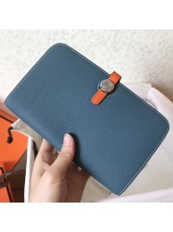 Imitation Hermes Bicolor Dogon Duo Wallet In Jean/Orange Leather HT00887