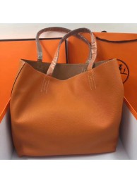 Imitation Hermes Double Sens 45cm Tote In Orange/Brown Leather HT00637