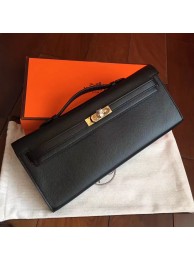 Knockoff Hermes Black Epsom Kelly Cut Clutch Handmade Bag HT00764