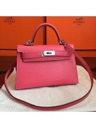 Knockoff High Quality Hermes Rose Lipstick Chevre Kelly Mini II 20cm Handmade Bag HT00625
