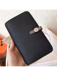 Replica Hermes Bicolor Dogon Duo Wallet In Black/Taupe Leather HT01340