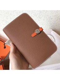 Replica Hermes Bicolor Dogon Duo Wallet In Brown/Orange Leather HT01134