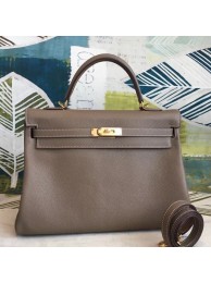Replica Hermes Taupe Clemence Kelly 35cm Handmade Bag HT00502