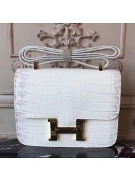 Replica Hermes White Constance MM 24cm Crocodile Bag HT00865